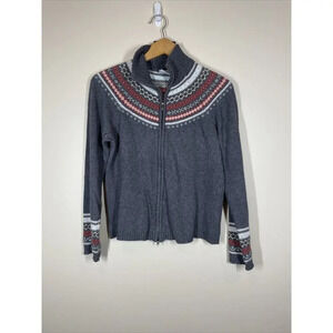 Columbia Angora Blend Fair Isle Womens Size M Full Zip Sweater Jacket Grey